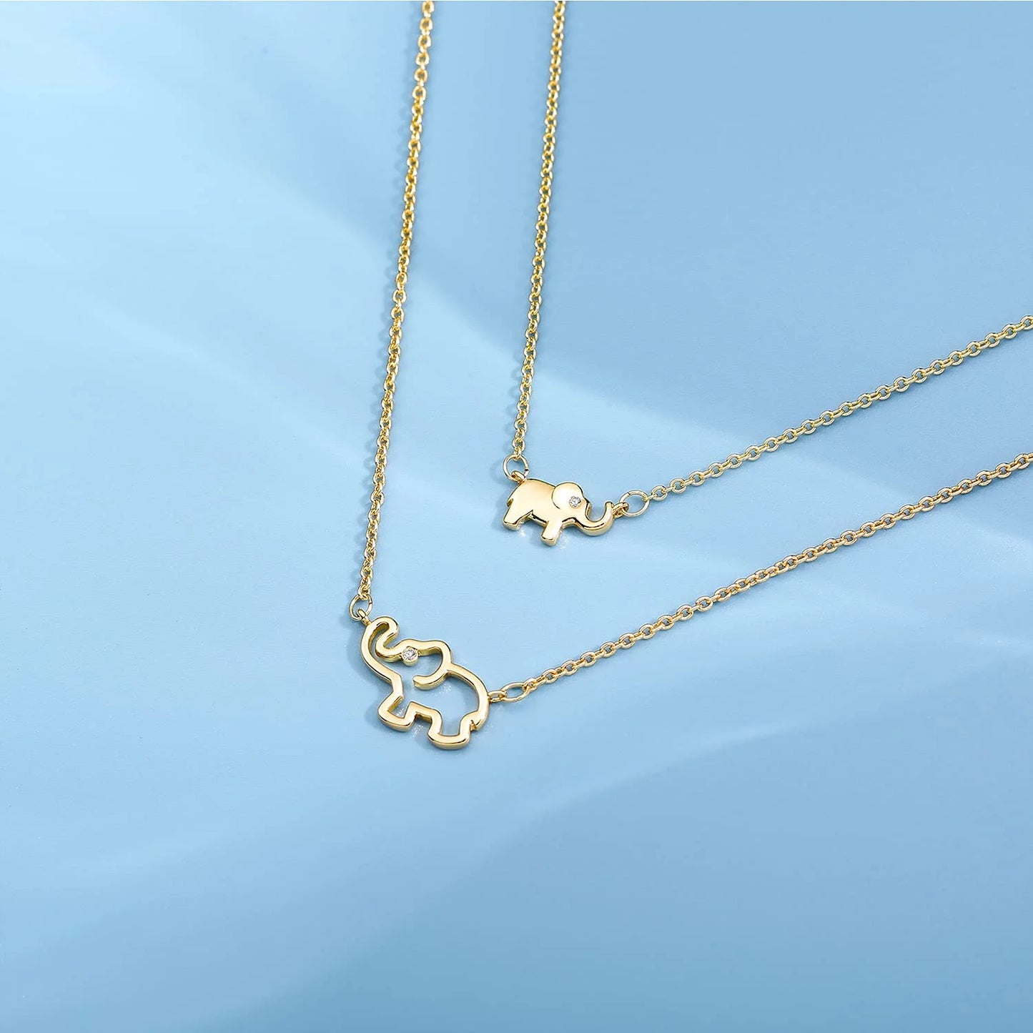 18K Gold Plated Elephant Mother Daughter Necklace Matching Jewelry Set for Women Mom Mommy Grandma Granddaughter Pendant Chain Accessories Stuff Age Birthday Valentines Day Jewelry Gifts