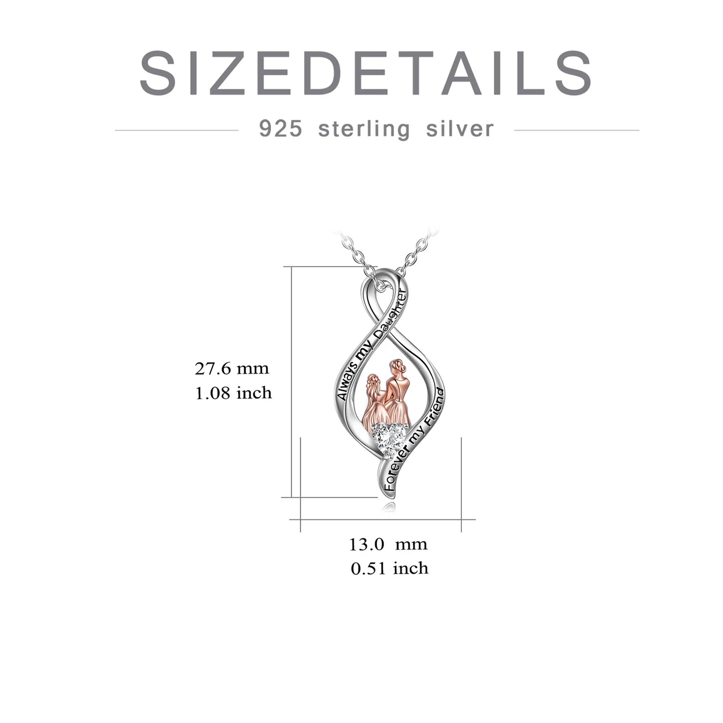 Mom Necklace for Women Sterling Silver Mother Daughter Necklace "Always My Daughter Forever My Friend" Jewelry Birthday Valentines Mothers Day Pendent Gifts