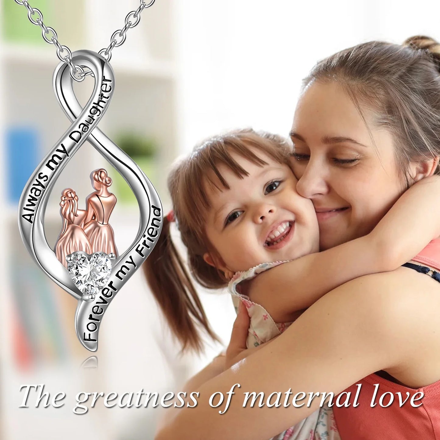 Mom Necklace for Women Sterling Silver Mother Daughter Necklace "Always My Daughter Forever My Friend" Jewelry Birthday Valentines Mothers Day Pendent Gifts